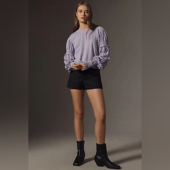 Pilcro Crewneck Ruched Smocked Puff Sleeve Top Women's XL Lilac Cotton - Picture 3 of 11